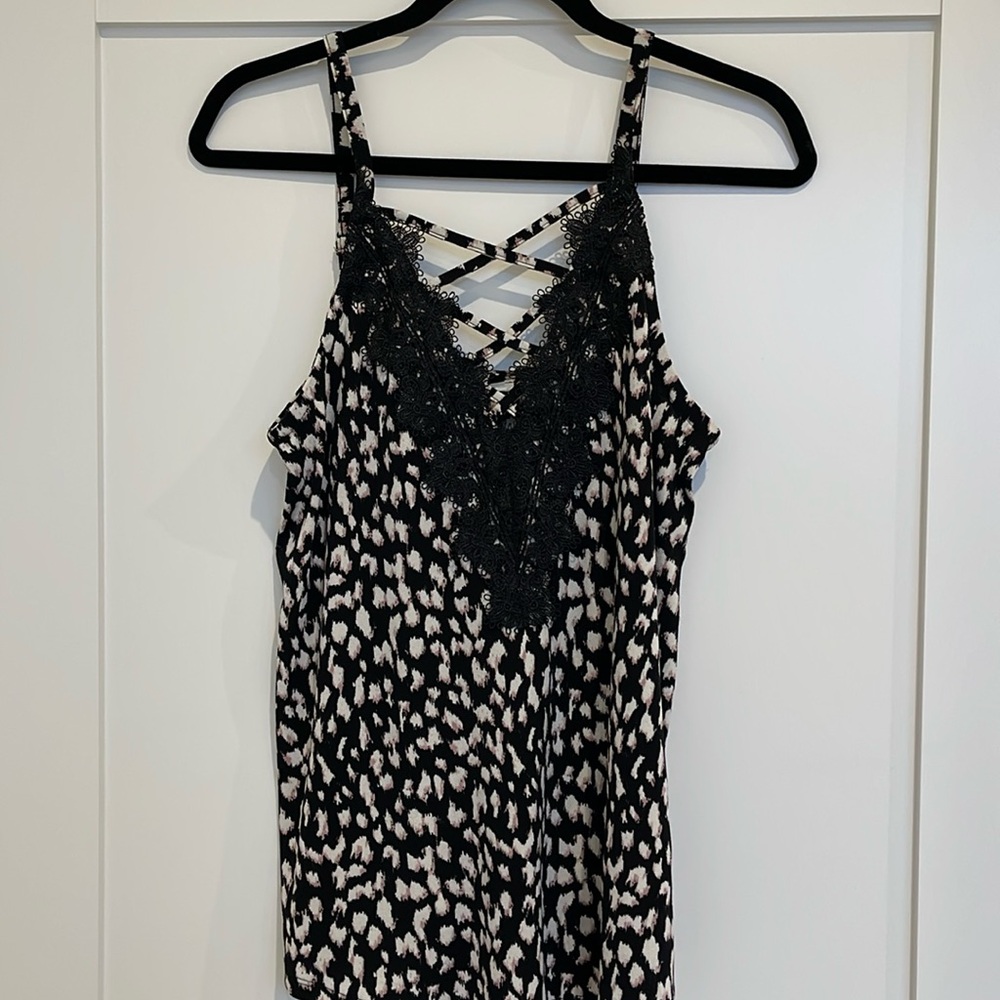 Maurices criss cross v-neck with lace in animal print